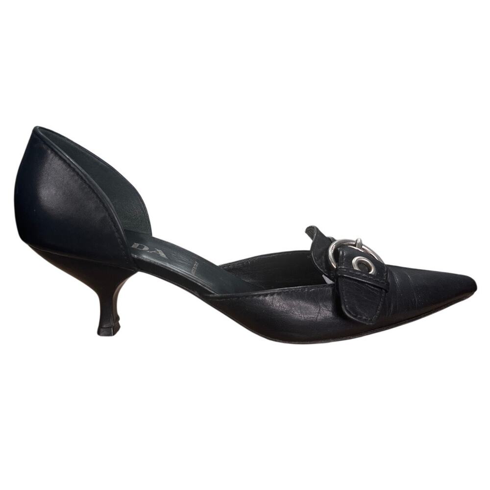 Vintage Prada Women’s D'Orsay Black Buckle Kitten Heel Size 39.5 US 9.5